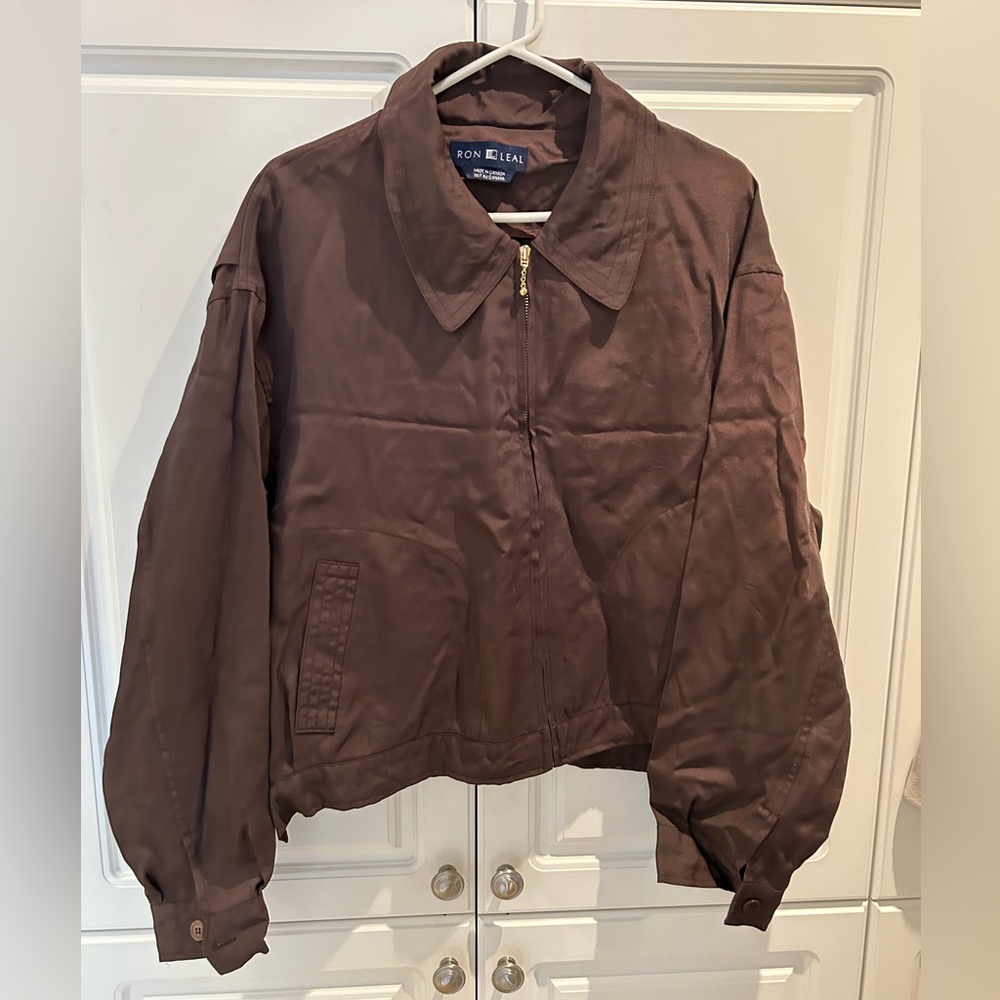 Ron Leal Ladies Vintage Brown Viscose Bomber Jacket Size 12US